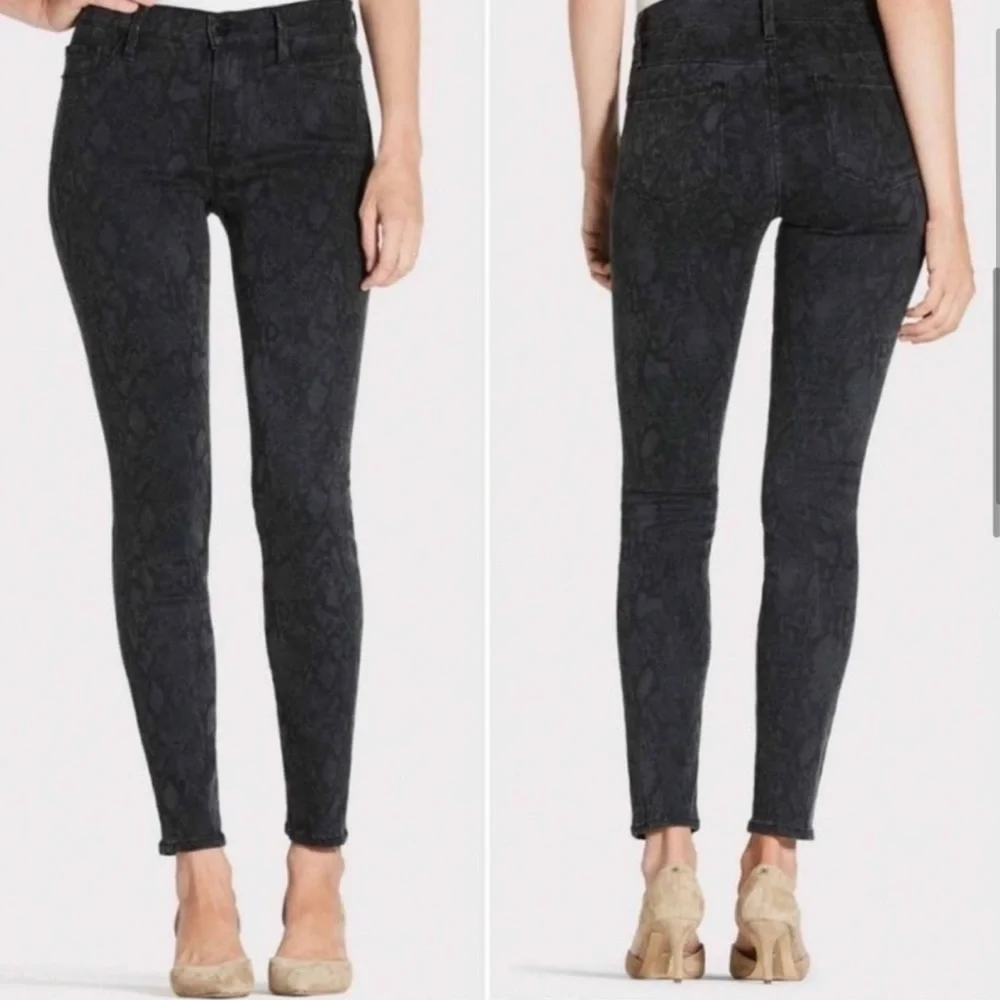 New Woman’s FRAME Le Skinny De Jeanne Python Black & Silver Skinny Jeans - Picture 2 of 16